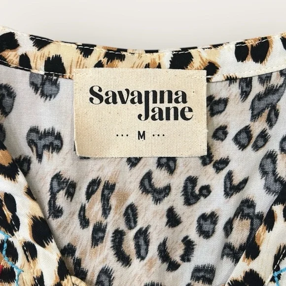 Savanna Jane Floral Embroidered Leopard Print Bell Sleeve Blouse Size Medium - Picture 8 of 15